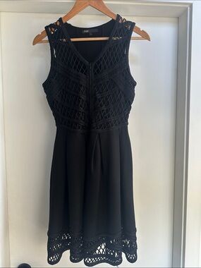 Maje Black Crochet-Detail Midi Dress